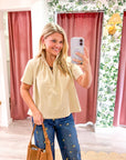 Lucille Stand Collar Top-Beige