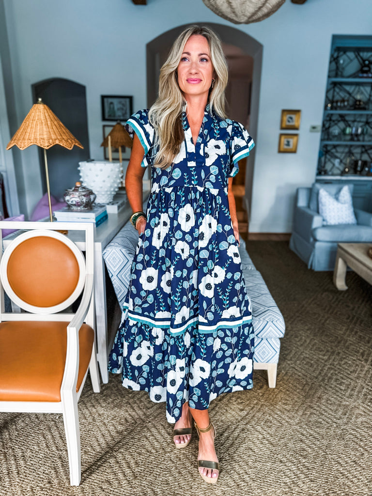 Meadow Moment Floral Midi Dress-Navy