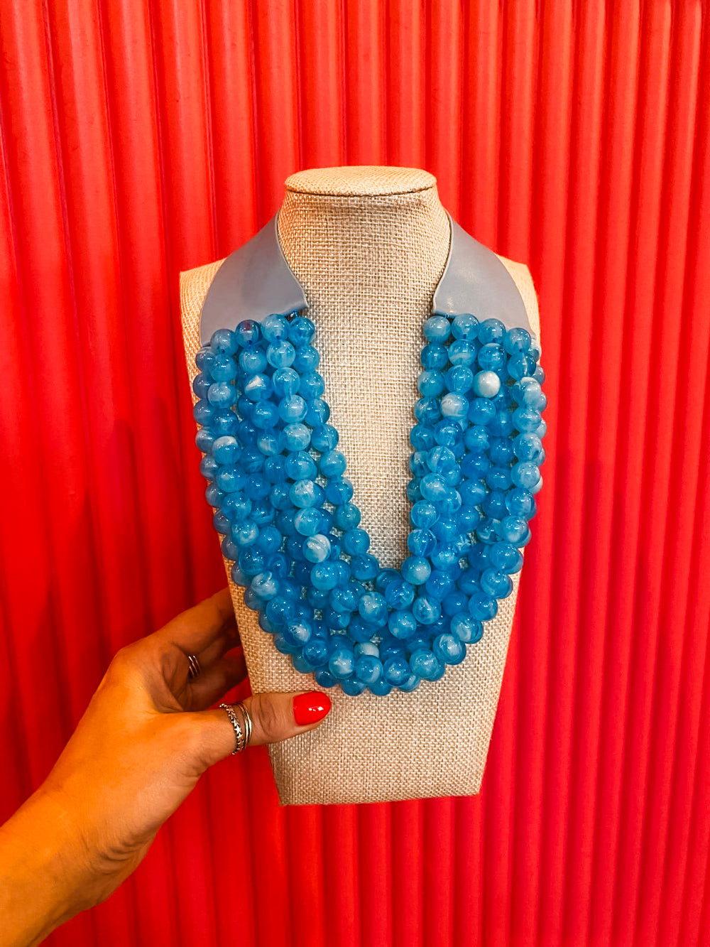 Chunky Beaded Necklace- Blue