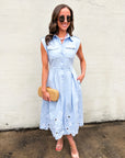 Garden Cutwork Embroidered Midi Dress-Chambray