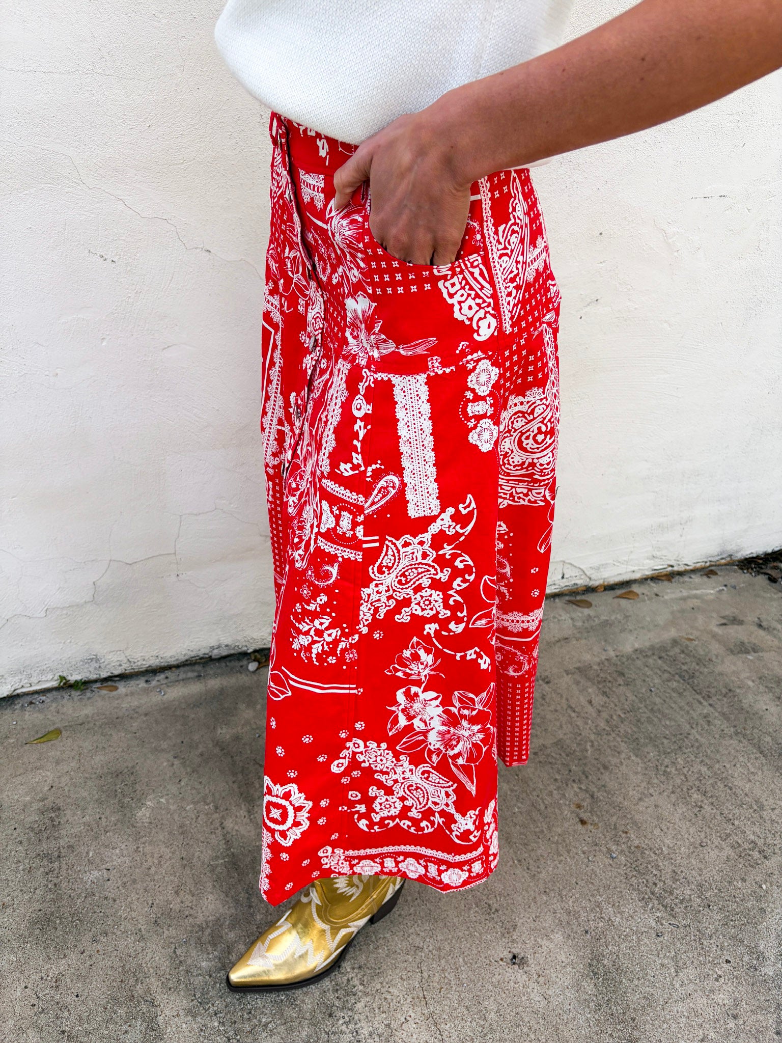 Rope Me In Midi Skirt-Red