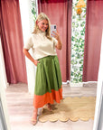 Fairmont Colorblock Skirt-Salmon/Olive