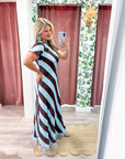 Azure Affair Stripe Maxi Dress