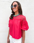 Sheer Romance Bubble Top-Raspberry Pink