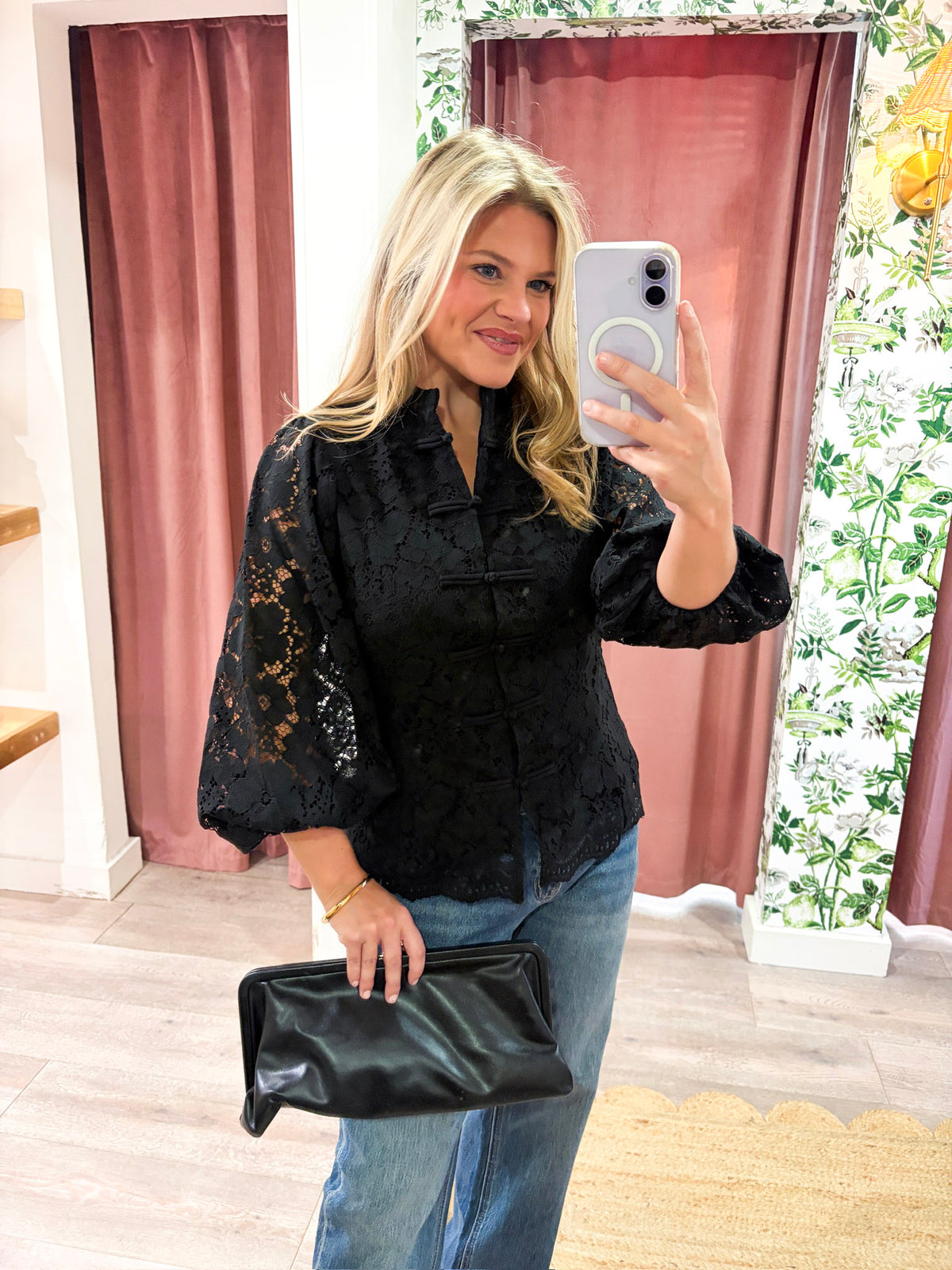 The Mandarin Lace Top-Black