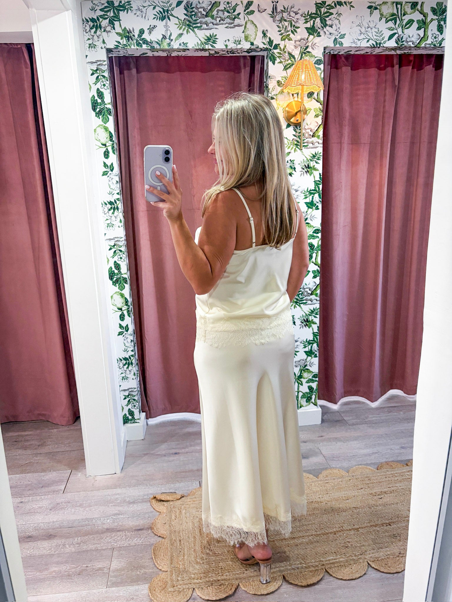 Lace Allure Midi Skirt-Cream
