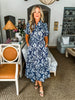 Floral Elegance Midi Dress-Navy