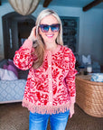 Elegant Approach Fringe Cardigan-Coral Red
