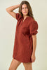 Dynamic Details Jacquard Mini Dress-Rust