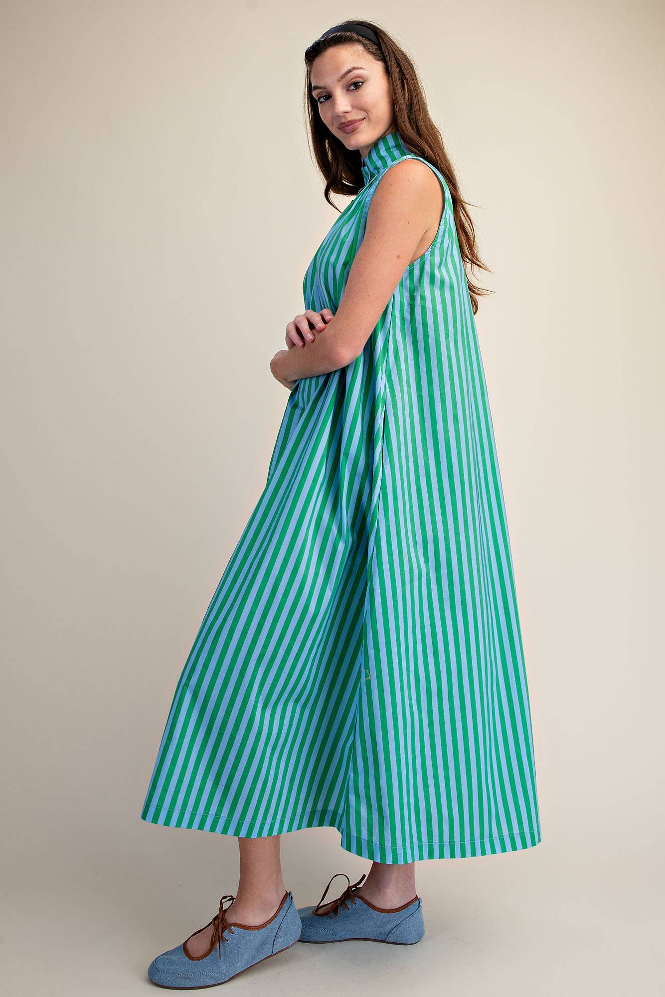 Nantucket Stripe Maxi Dress-Green
