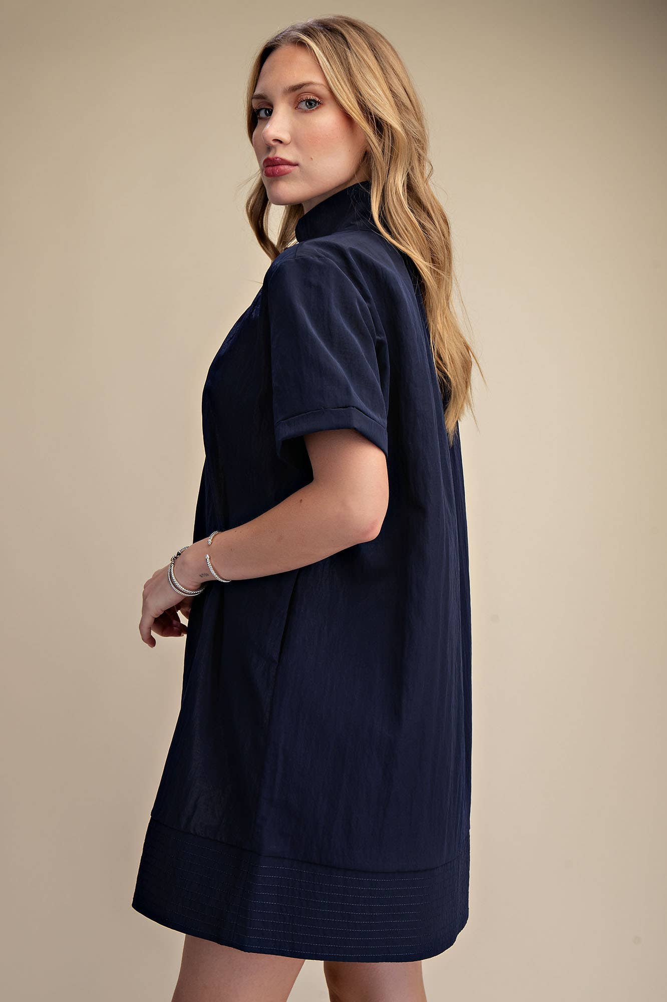 Daylight Bloom Mini Dress-Navy