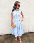 Garden Cutwork Embroidered Midi Dress-Chambray