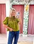 Beatrice Puff Sleeve Top-Olive