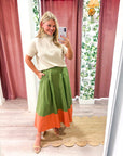 Fairmont Colorblock Skirt-Salmon/Olive