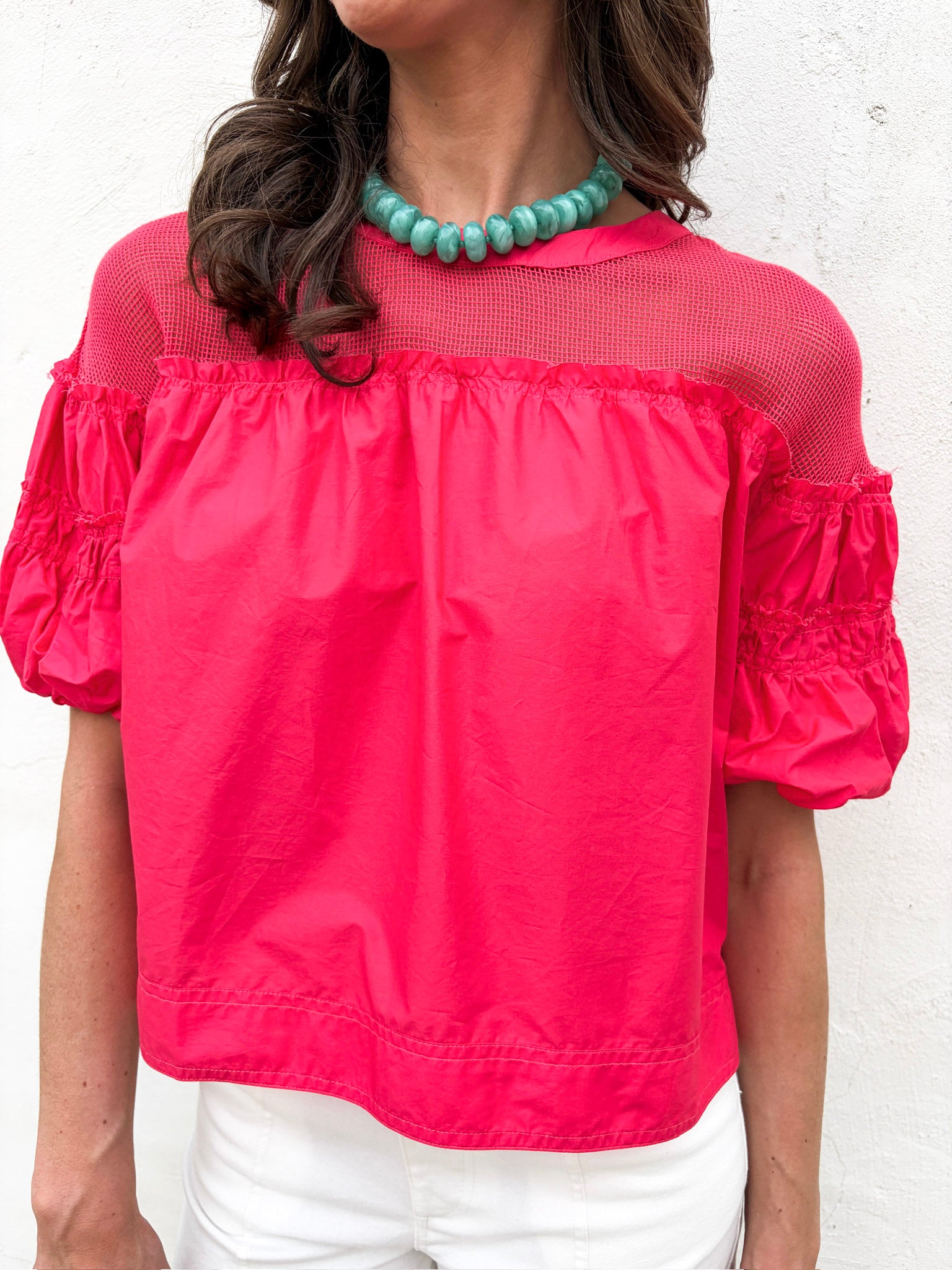 Sheer Romance Bubble Top-Raspberry Pink