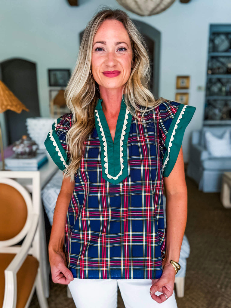 So Charmed Plaid Top-Navy
