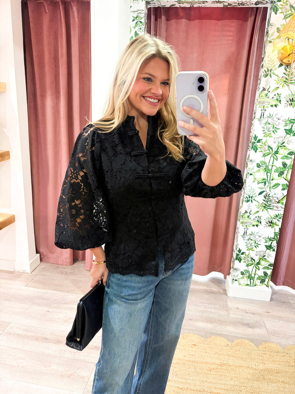 The Mandarin Lace Top-Black