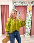 Rosamund Puff Sleeve Top-Olive