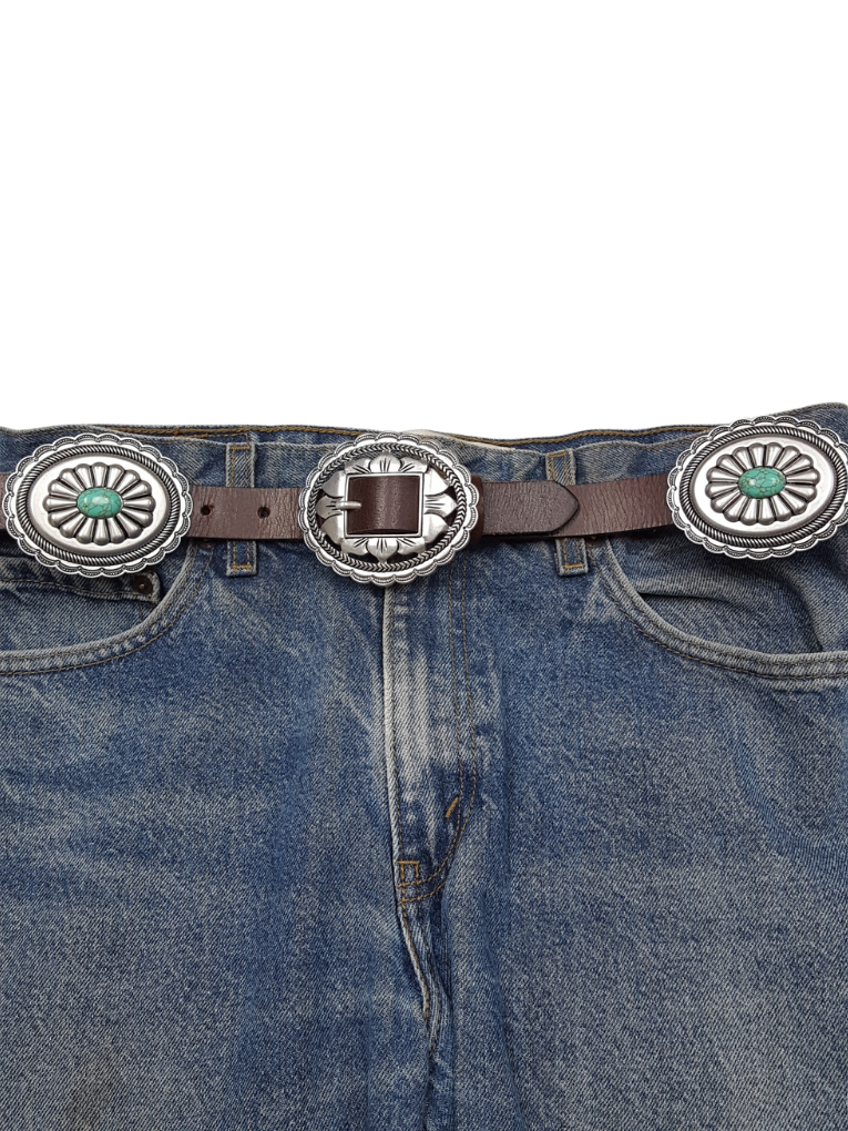 Floral Stone Concho Belt-Brown