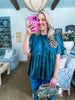 Soft Velvet Vibes Applique Top-Teal Green