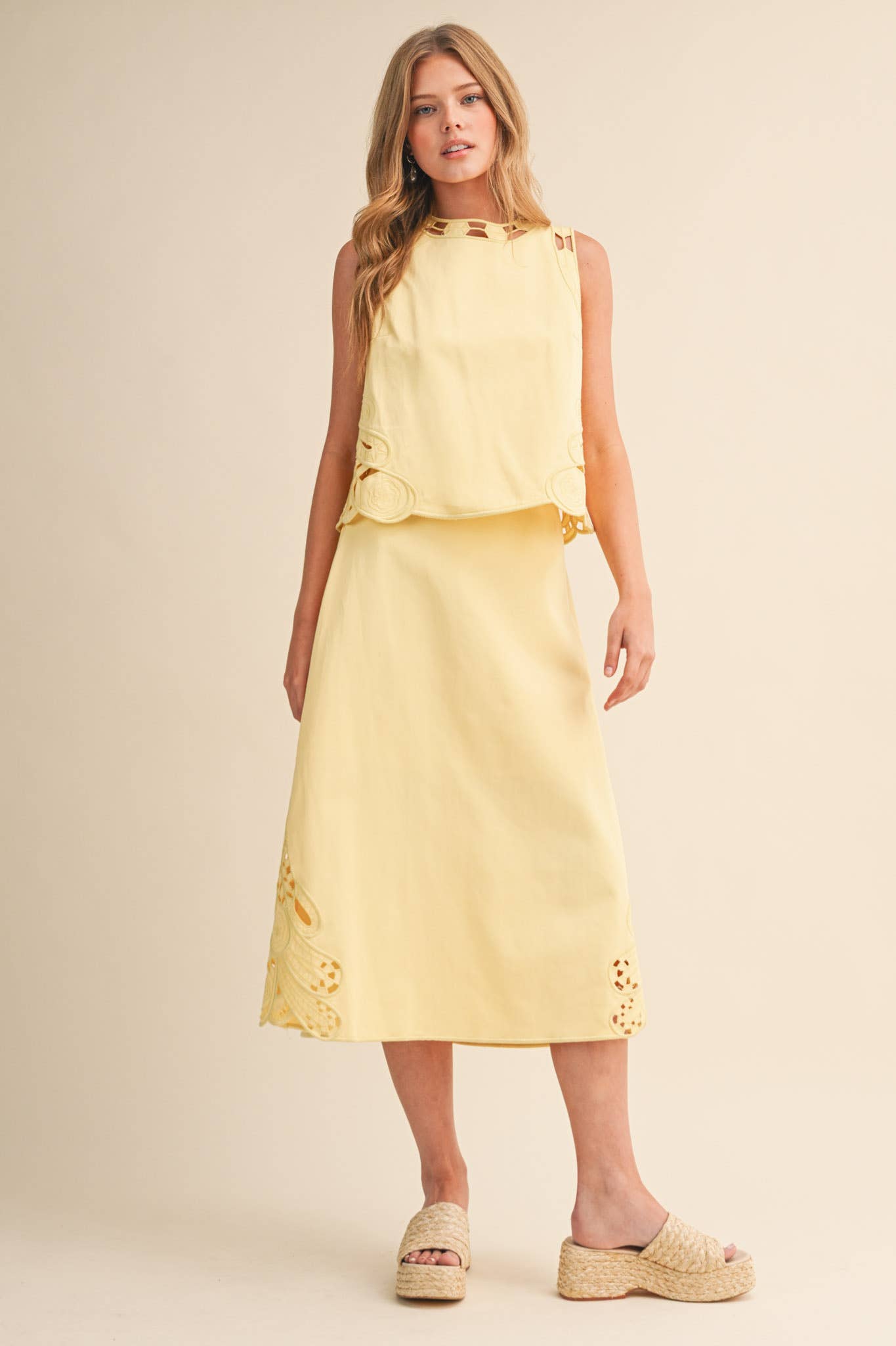 Right Feels Embroidered Skirt Set- Lemon Yellow