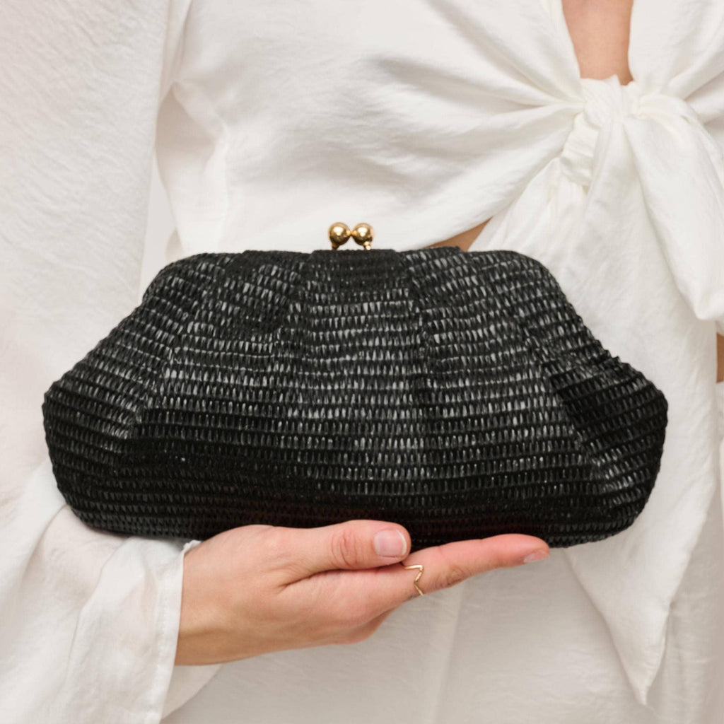 Triana Straw Frame Clutch- Black