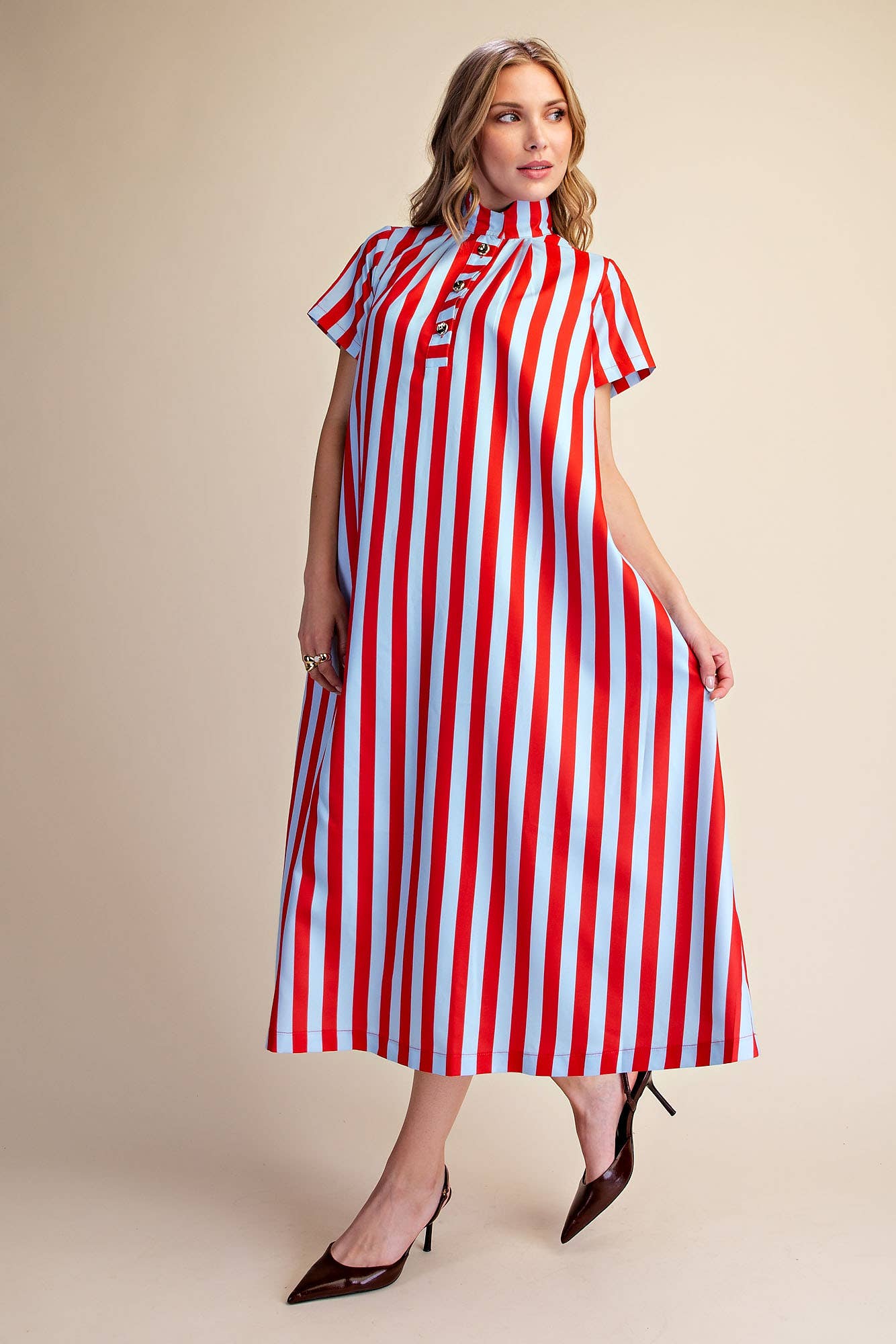 The Iconic Stripe Midi Dress-Plum