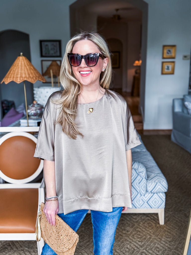New Favorite Oversized Top-Taupe