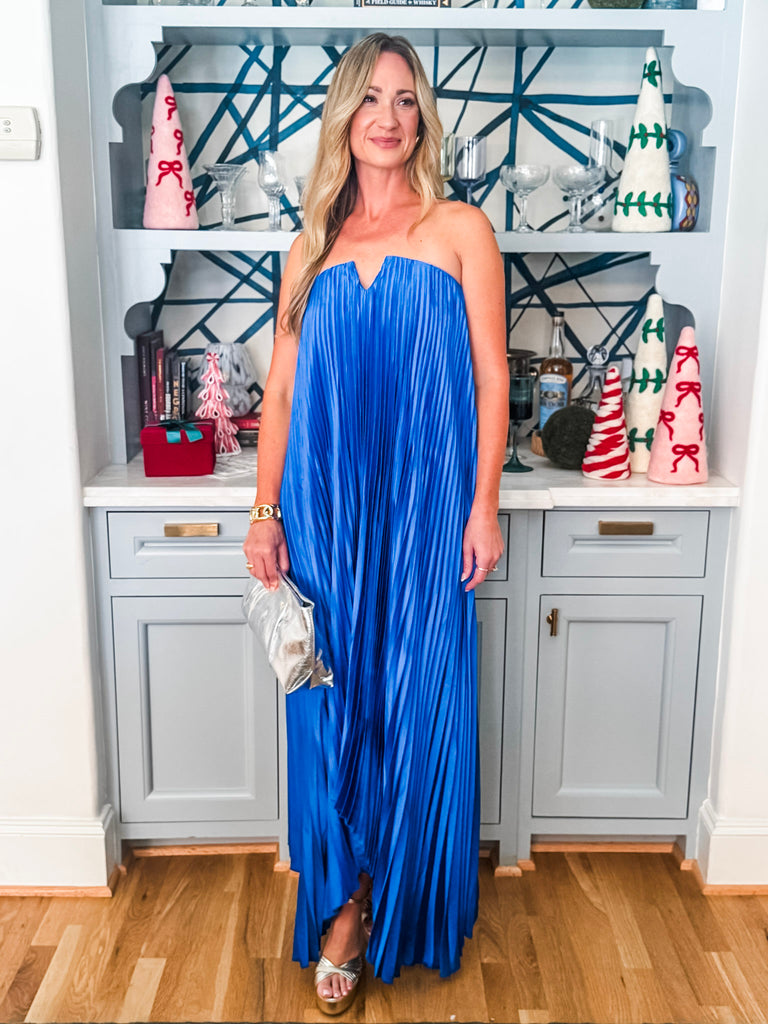 Moonglade Pleated Maxi Dress-Blue Quartz