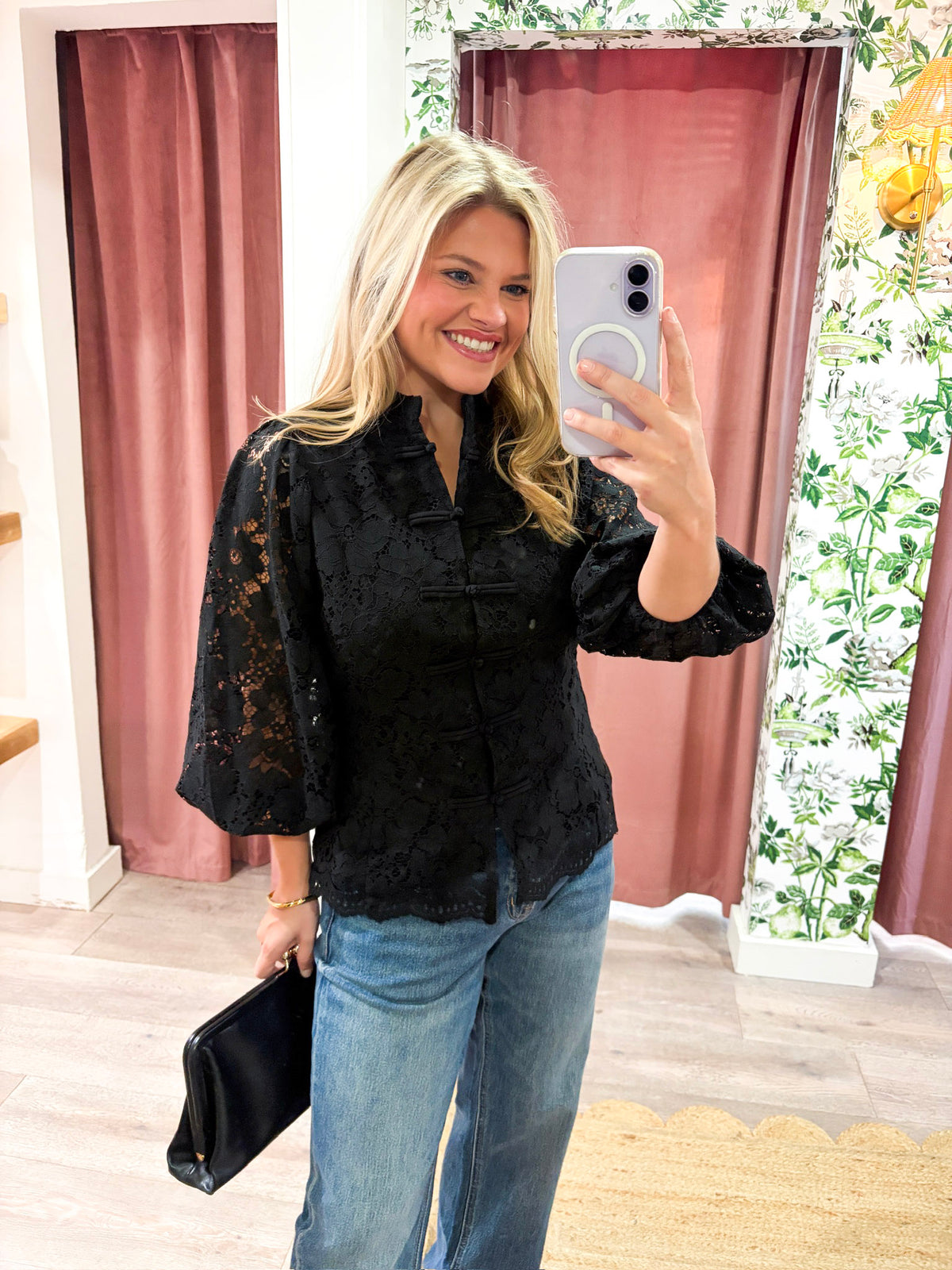 The Mandarin Lace Top-Black