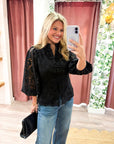 The Mandarin Lace Top-Black