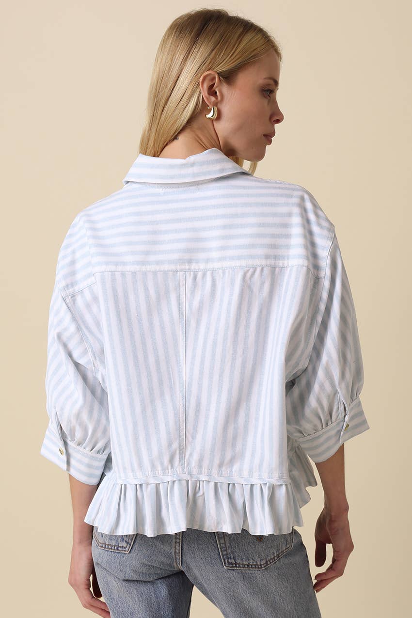 Mattie Striped Ruffle Hem Top-Blue