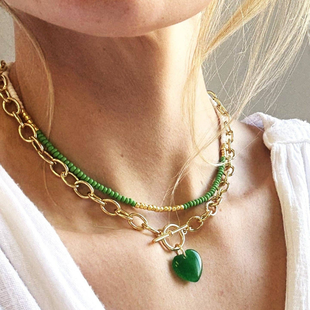 Green Heart Toggle Necklace