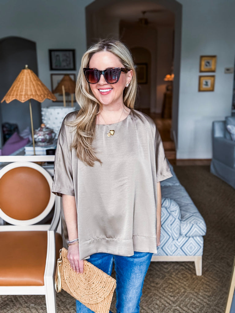 New Favorite Oversized Top-Taupe