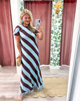 Azure Affair Stripe Maxi Dress