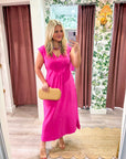 The Paris Edition Midi Dress-Hot Pink