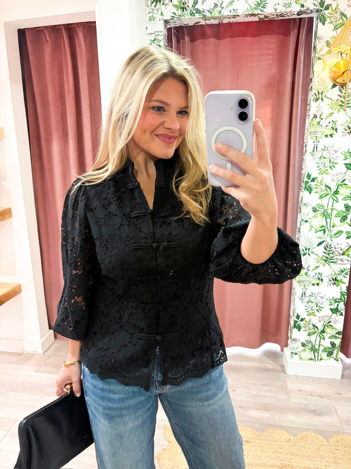 The Mandarin Lace Top-Black