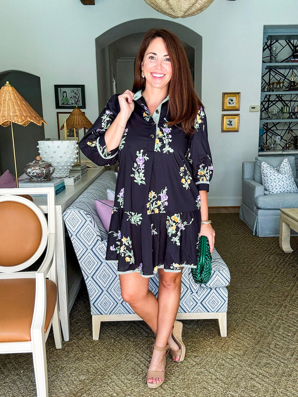 Floral Girl Mini Dress-Black