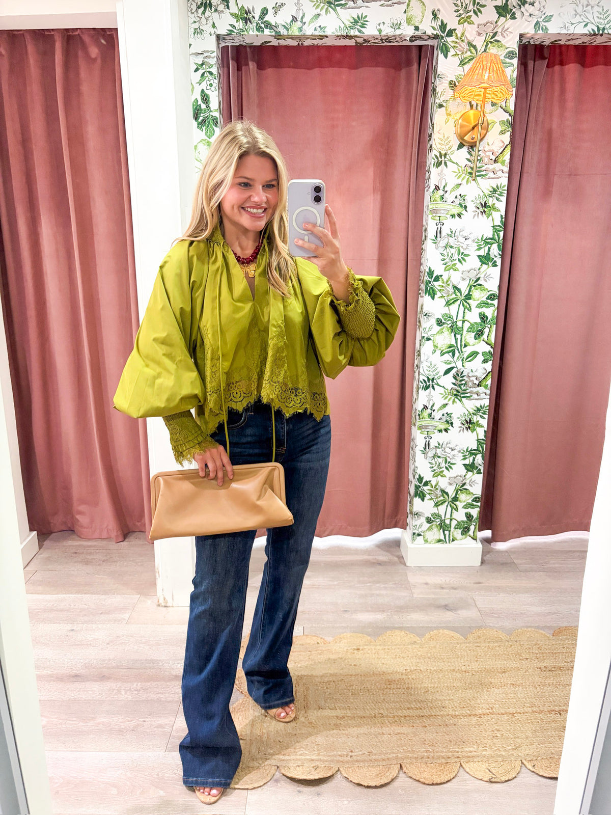 Rosamund Puff Sleeve Top-Olive