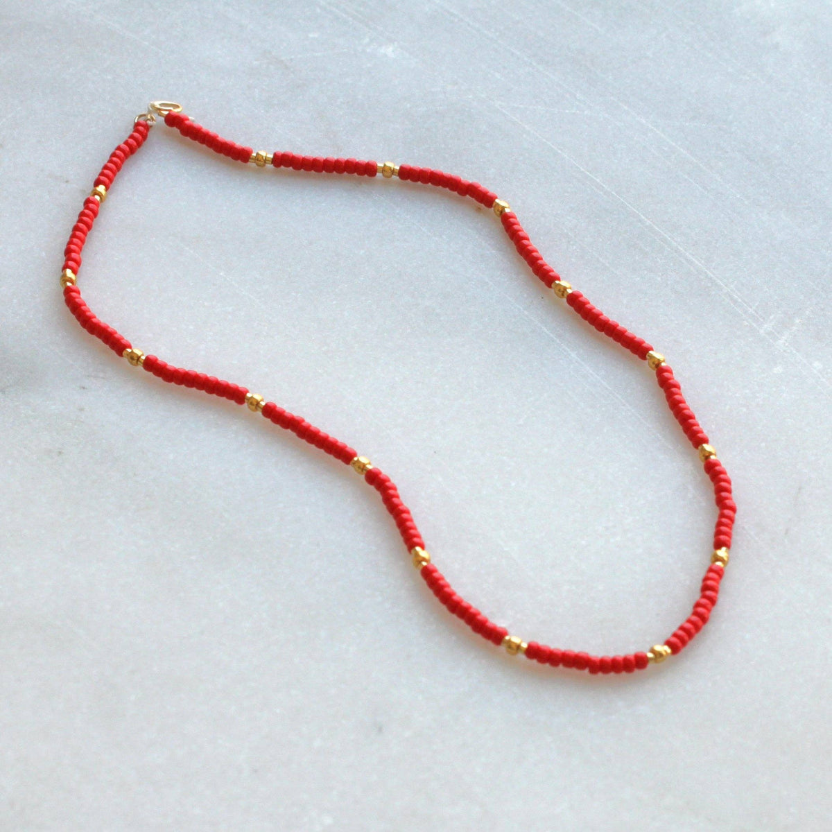 Lettie Seed Bead Necklace-Red