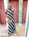 Azure Affair Stripe Maxi Dress