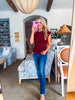 Skyline Chic Pleated Top-Burgundy