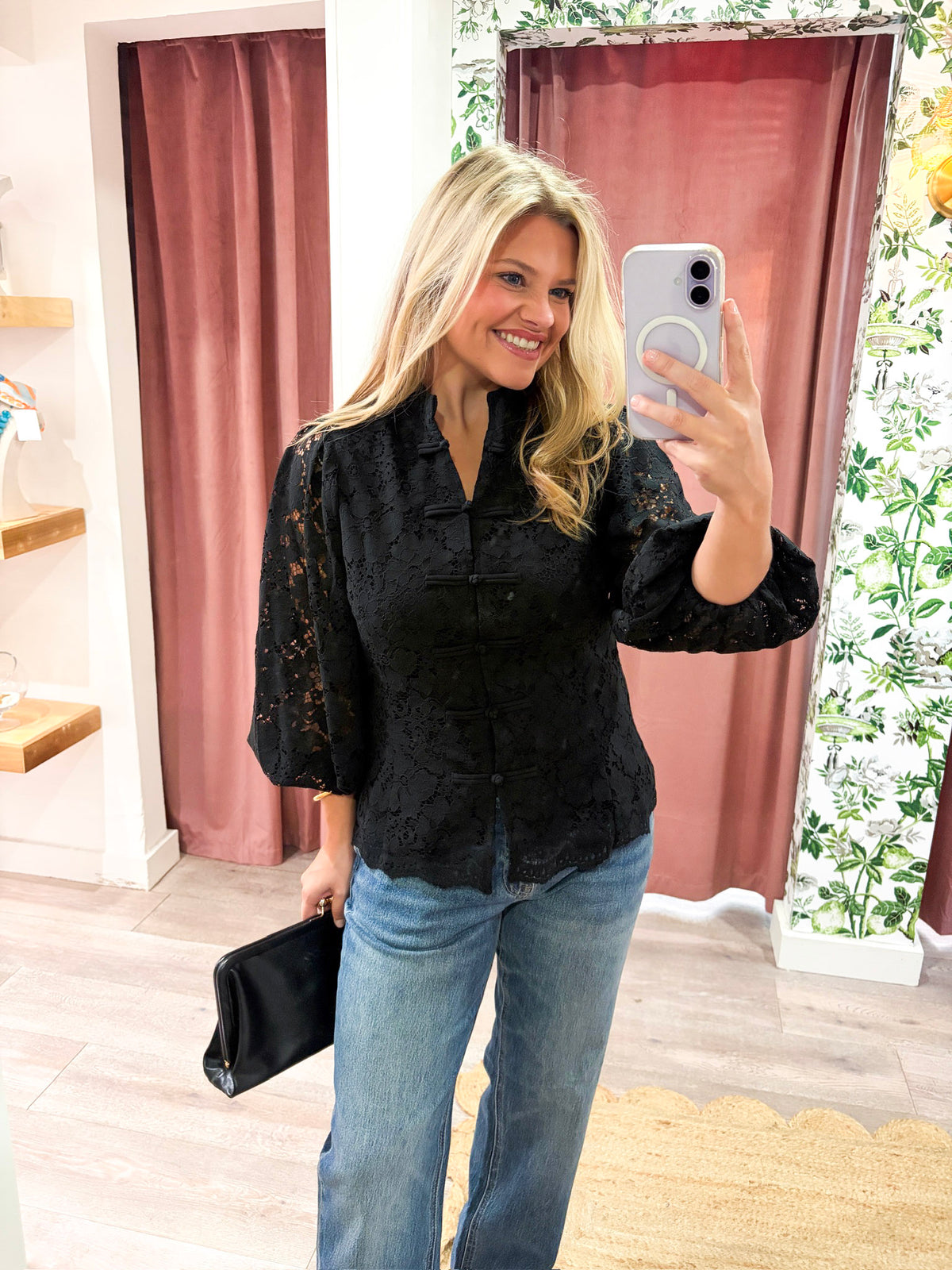 The Mandarin Lace Top-Black