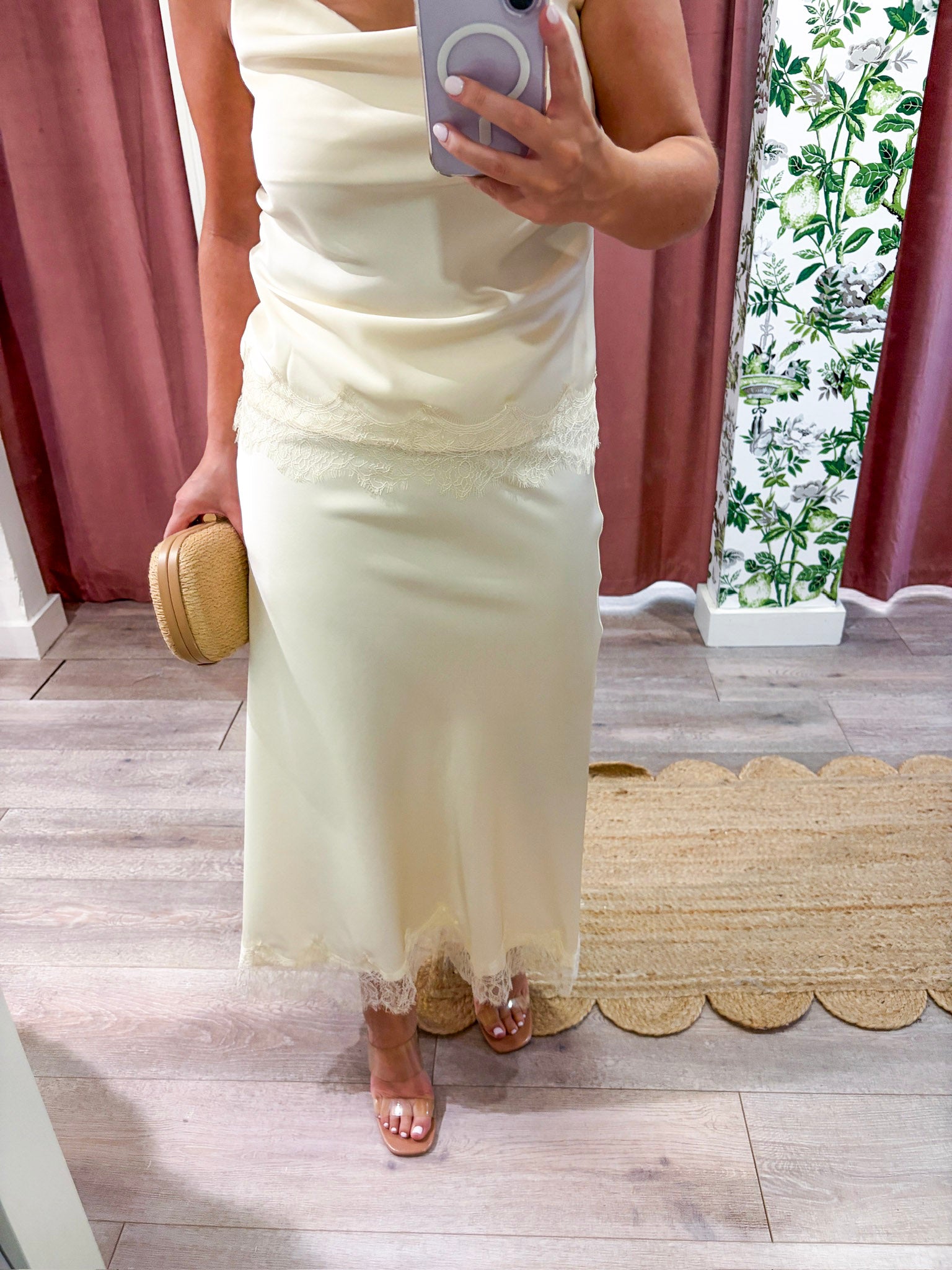 Lace Allure Midi Skirt-Cream