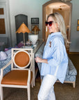 Sweetest Best Friend Embroidered Top- Blue/White