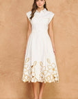 Garden Cutwork Embroidered Midi Dress-Off White