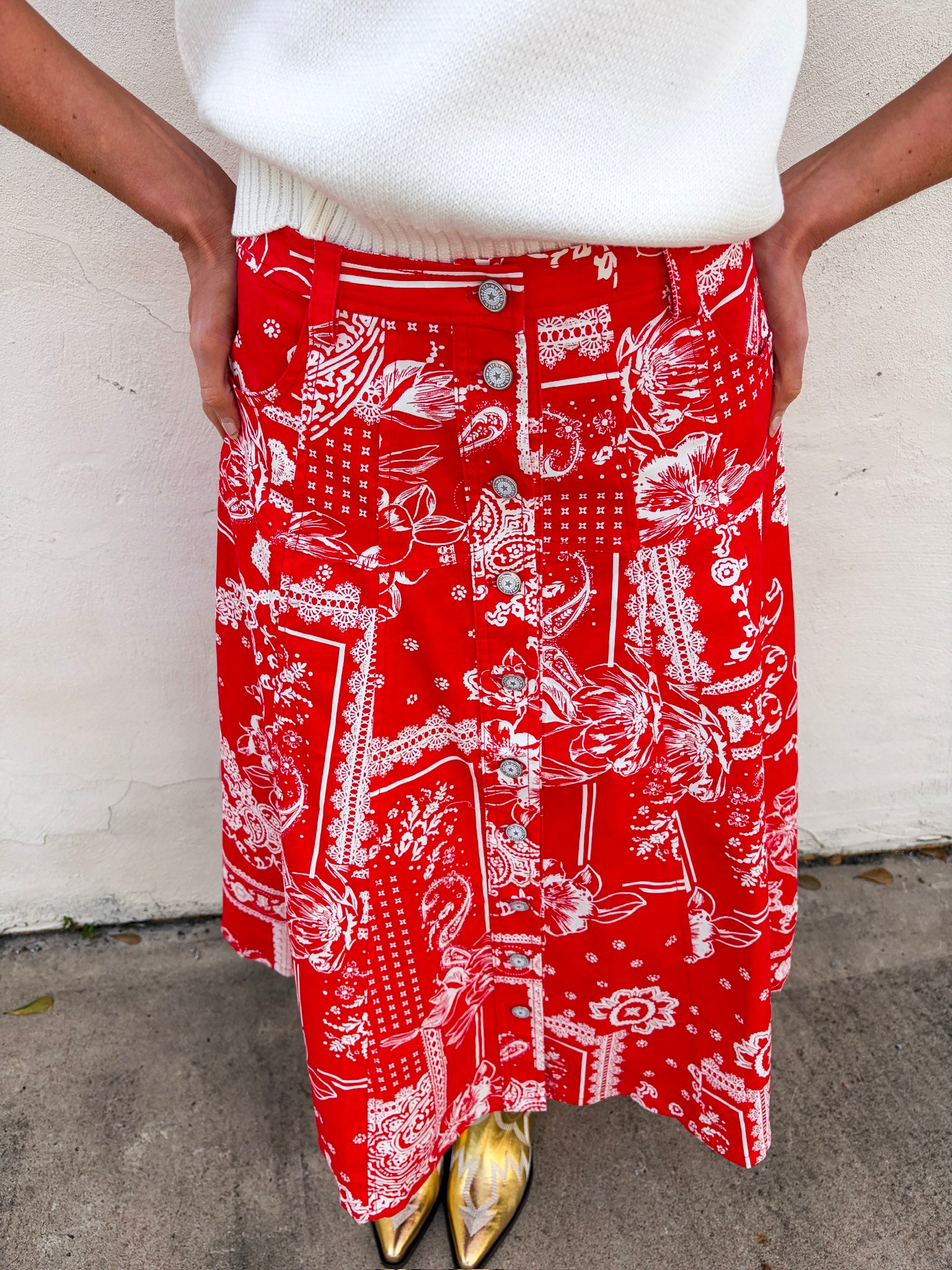 Rope Me In Midi Skirt-Red