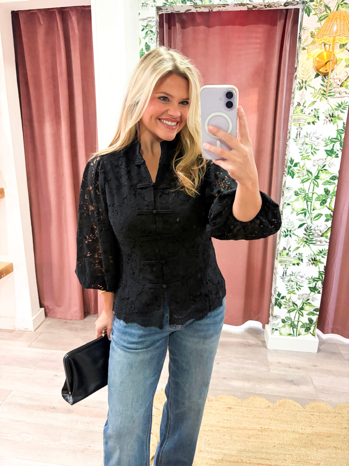 The Mandarin Lace Top-Black