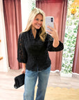 The Mandarin Lace Top-Black