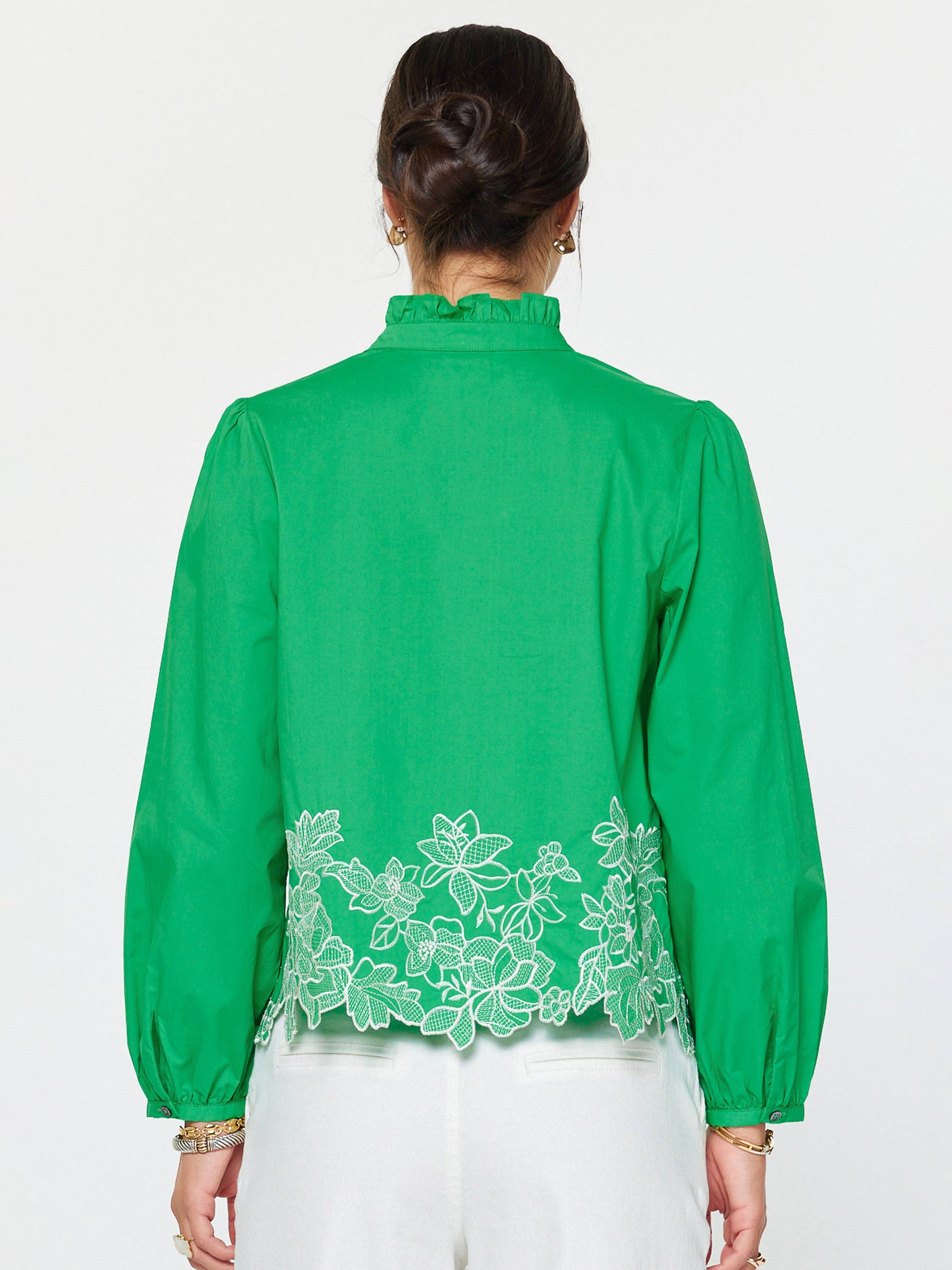 Threaded Bloom Long Sleeve Top-Spring Green